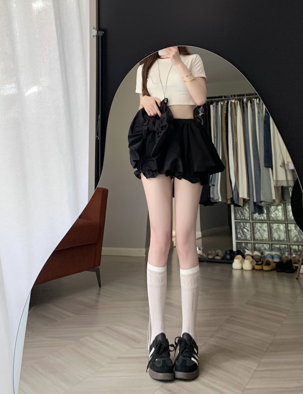 Summer bud white short skirt A-line high waist bubble shorts
