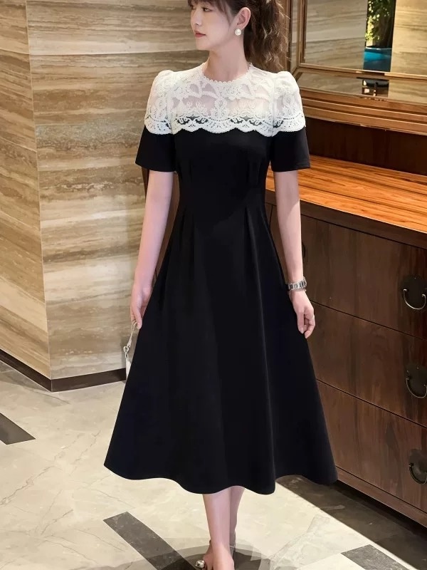 Cover belly slim France style splice dress for women