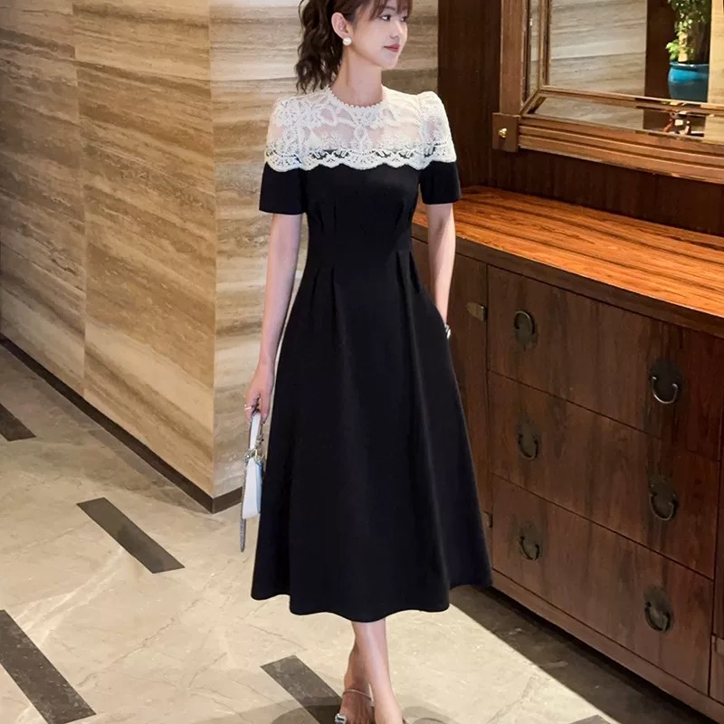 Cover belly slim France style splice dress for women