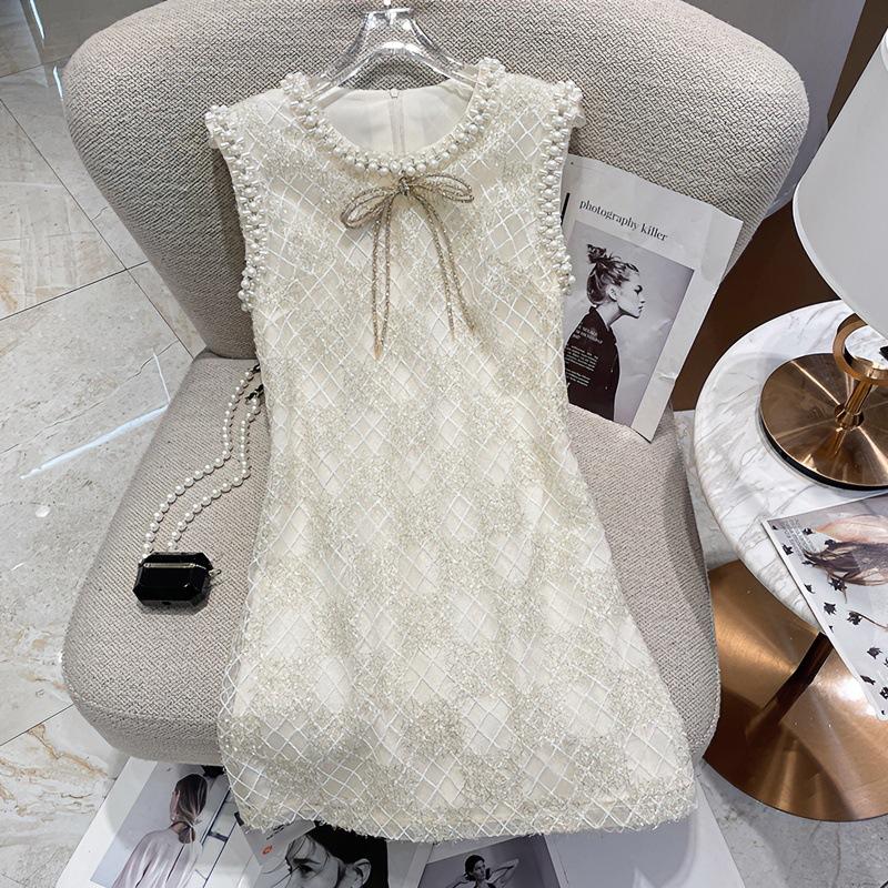 Niche beading bow sleeveless watkins dress for women
