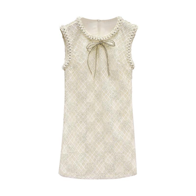 Niche beading bow sleeveless watkins dress for women