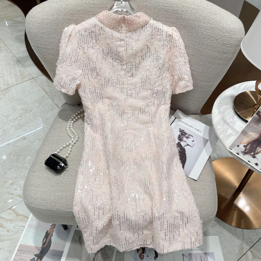 Short straight sequins doll collar dress