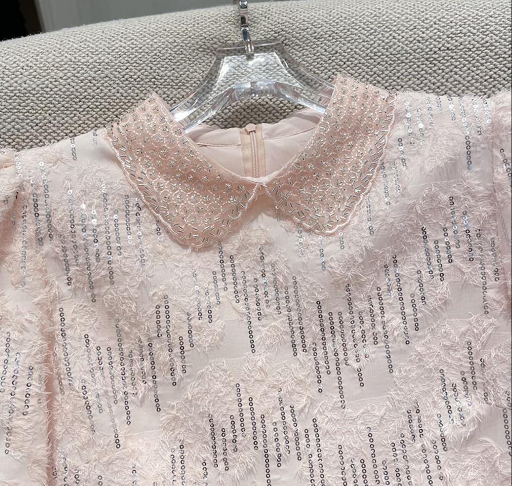 Short straight sequins doll collar dress