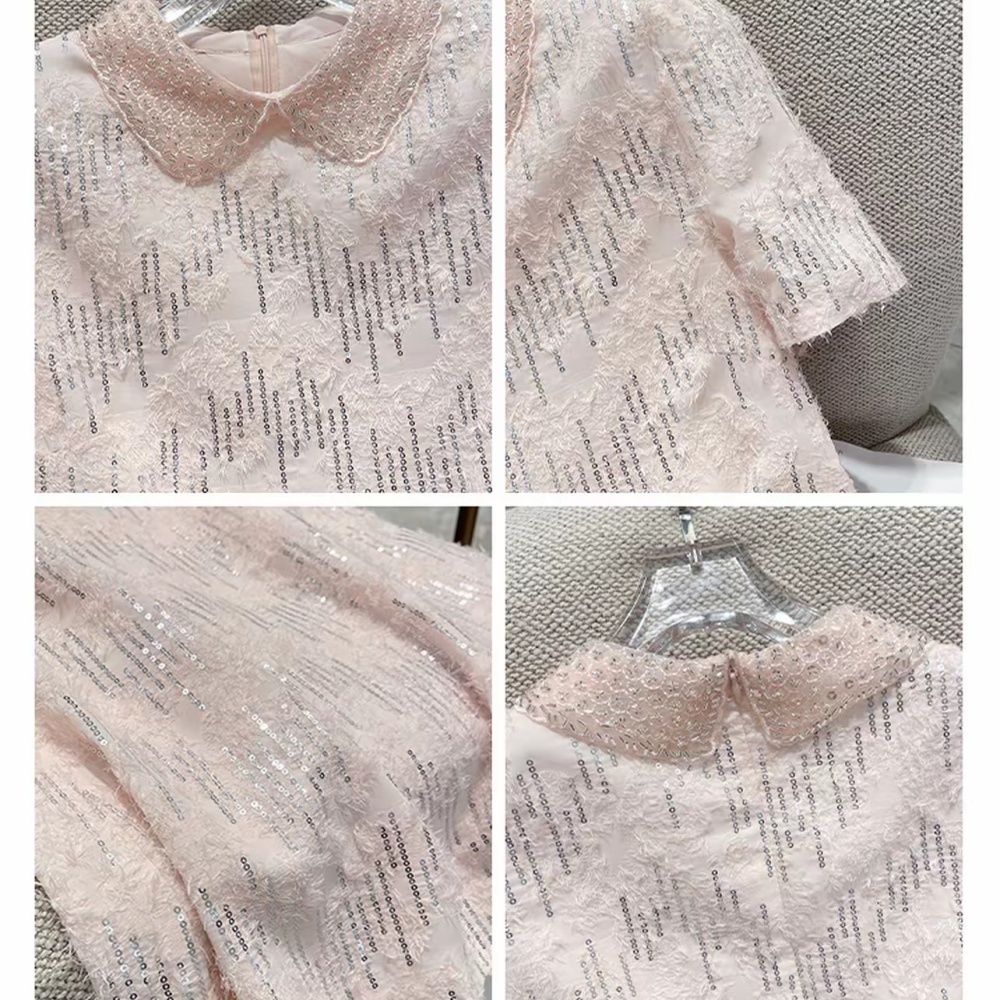Short straight sequins doll collar dress
