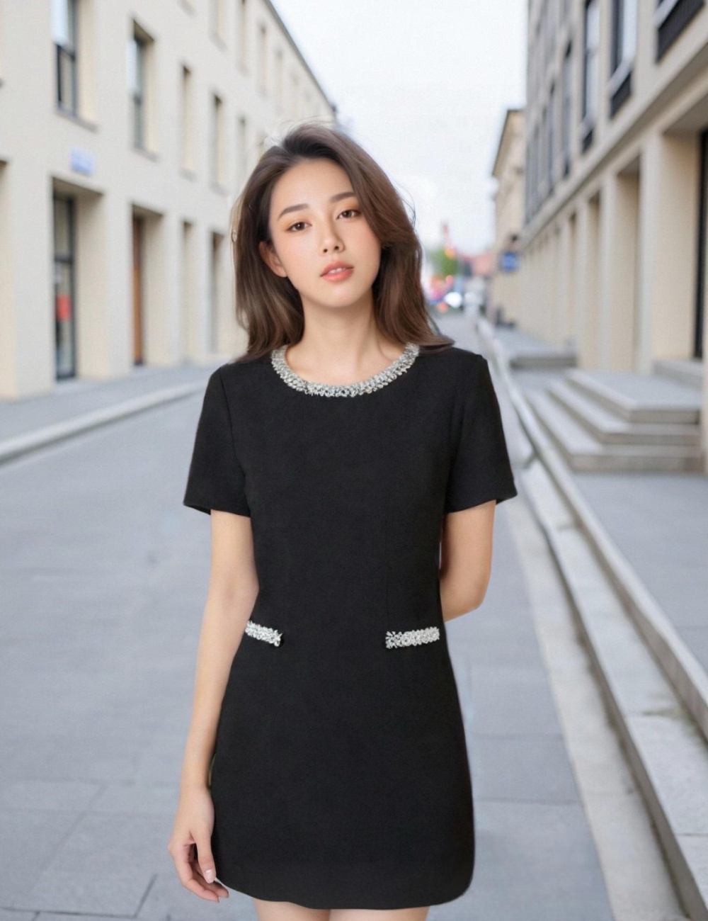 Round neck temperament all-match summer dress for women