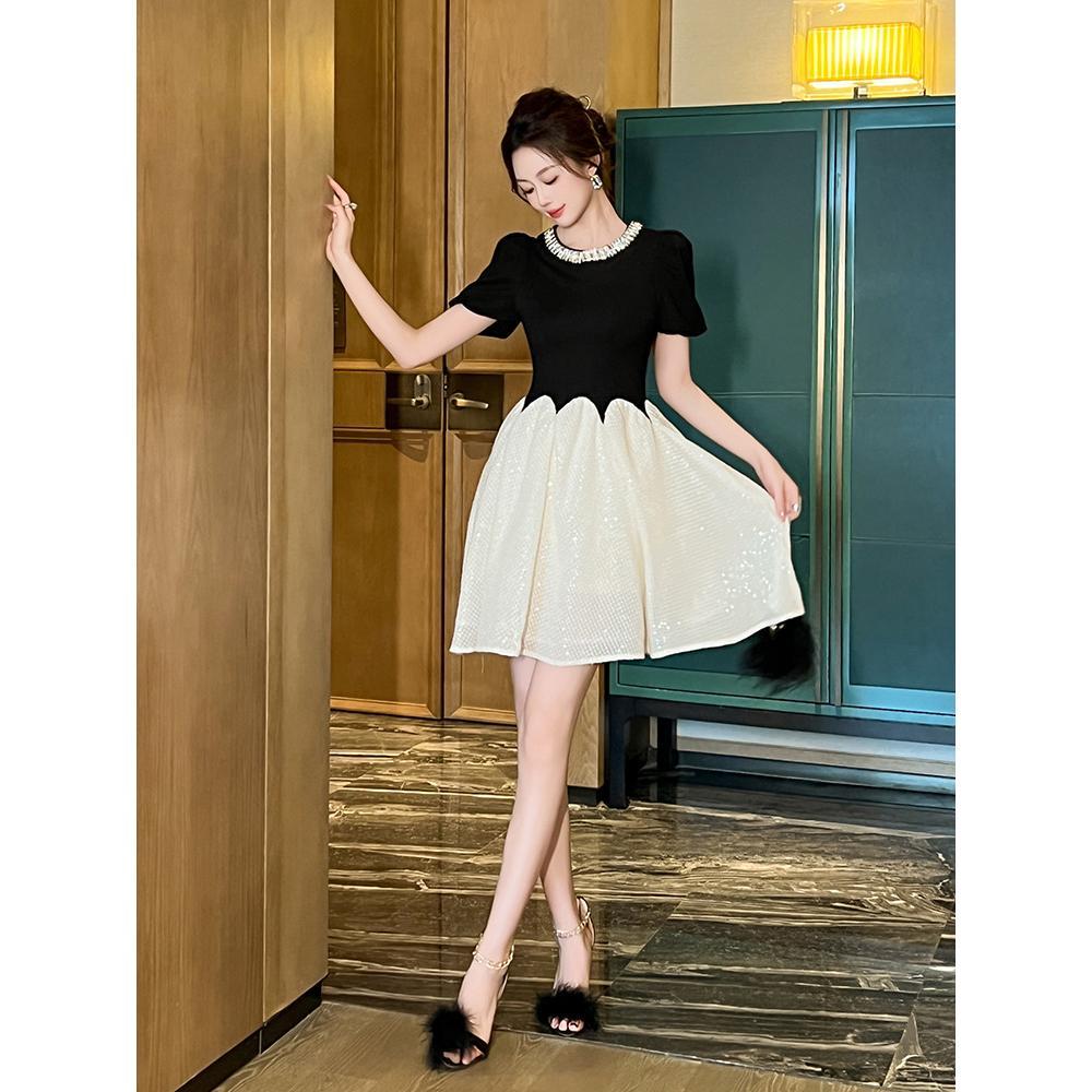 Summer mixed colors light luxury banquet simple dress