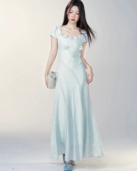 Pinched waist long dress short sleeve dress for women