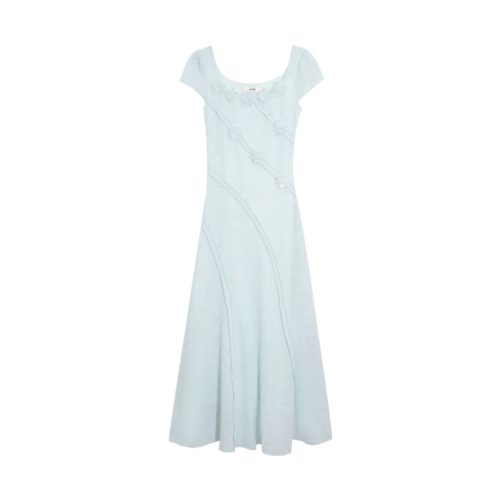 Pinched waist long dress short sleeve dress for women
