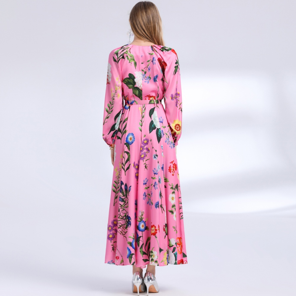 Single-breasted big skirt printing dress for women