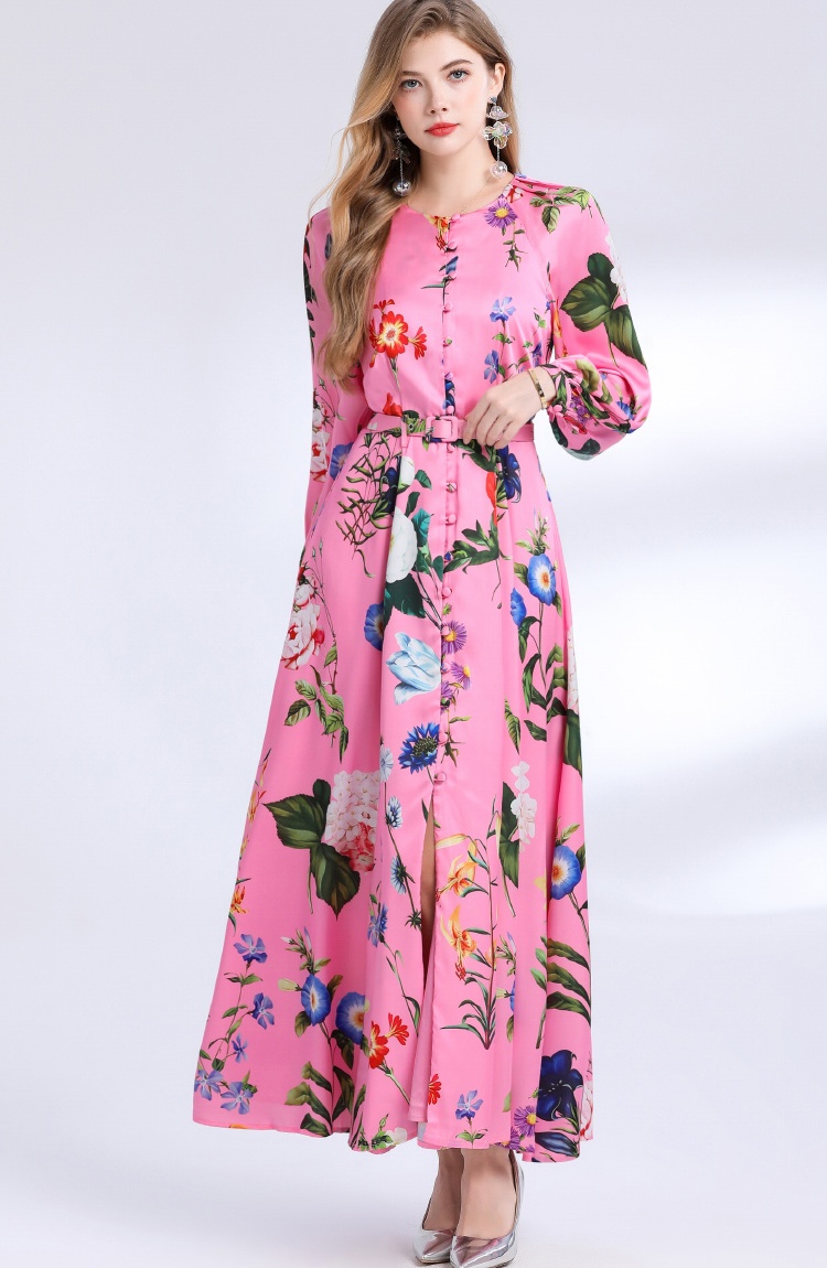 Single-breasted big skirt printing dress for women