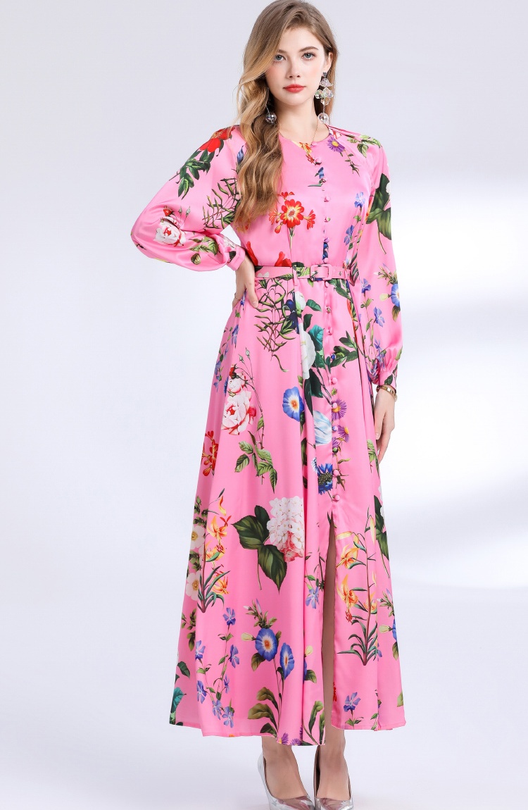 Single-breasted big skirt printing dress for women