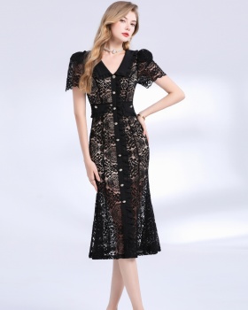 Western style short sleeve temperament package hip dress