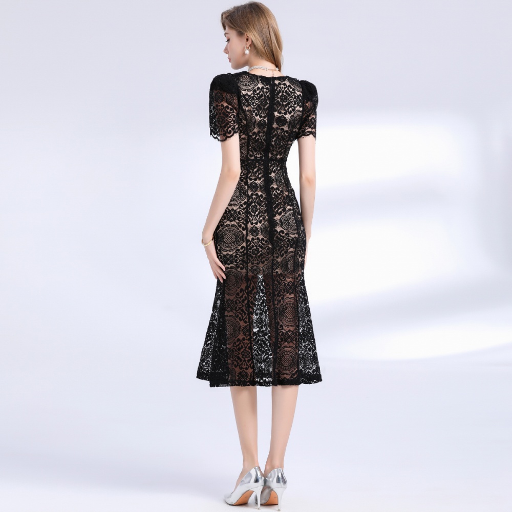 Western style short sleeve temperament package hip dress