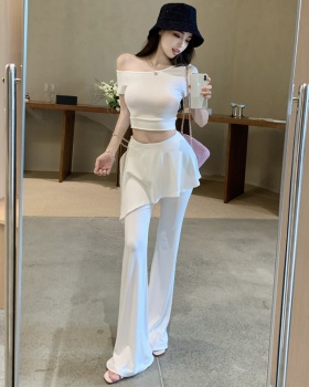 Package hip high waist skirt sloping shoulder slim T-shirt a set