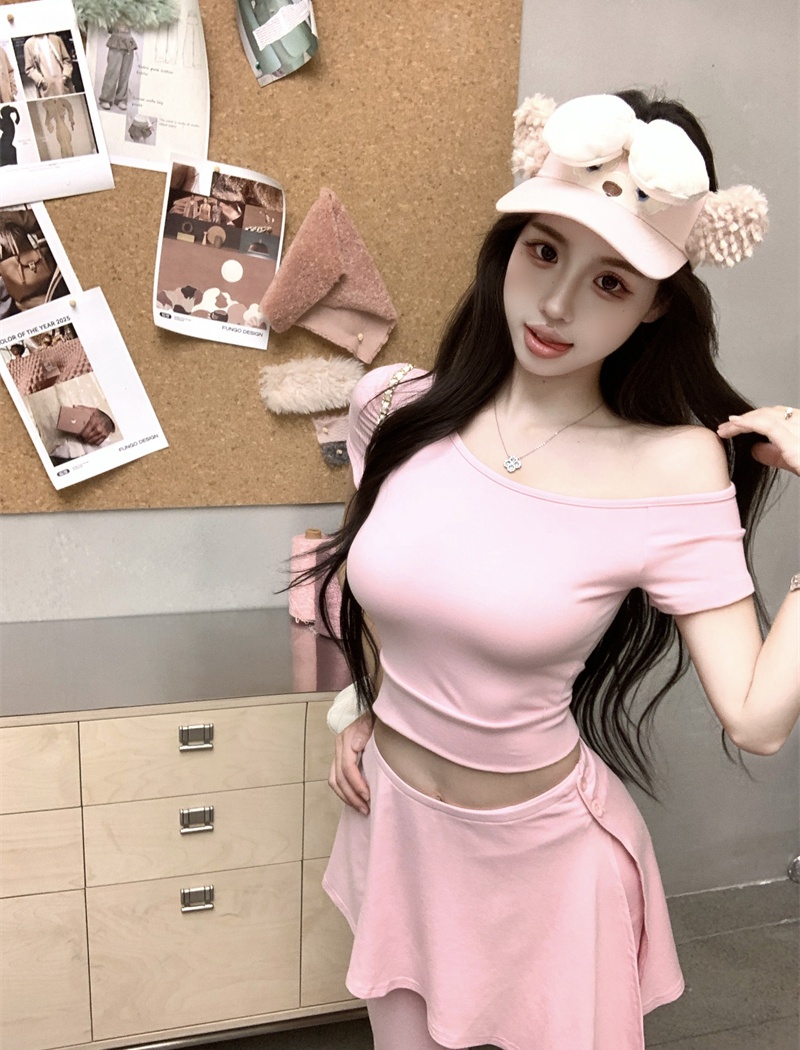 Package hip high waist skirt sloping shoulder slim T-shirt a set