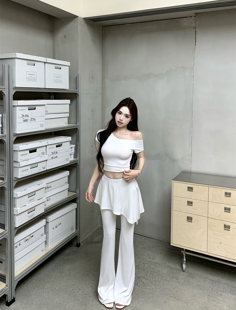 Package hip high waist skirt sloping shoulder slim T-shirt a set