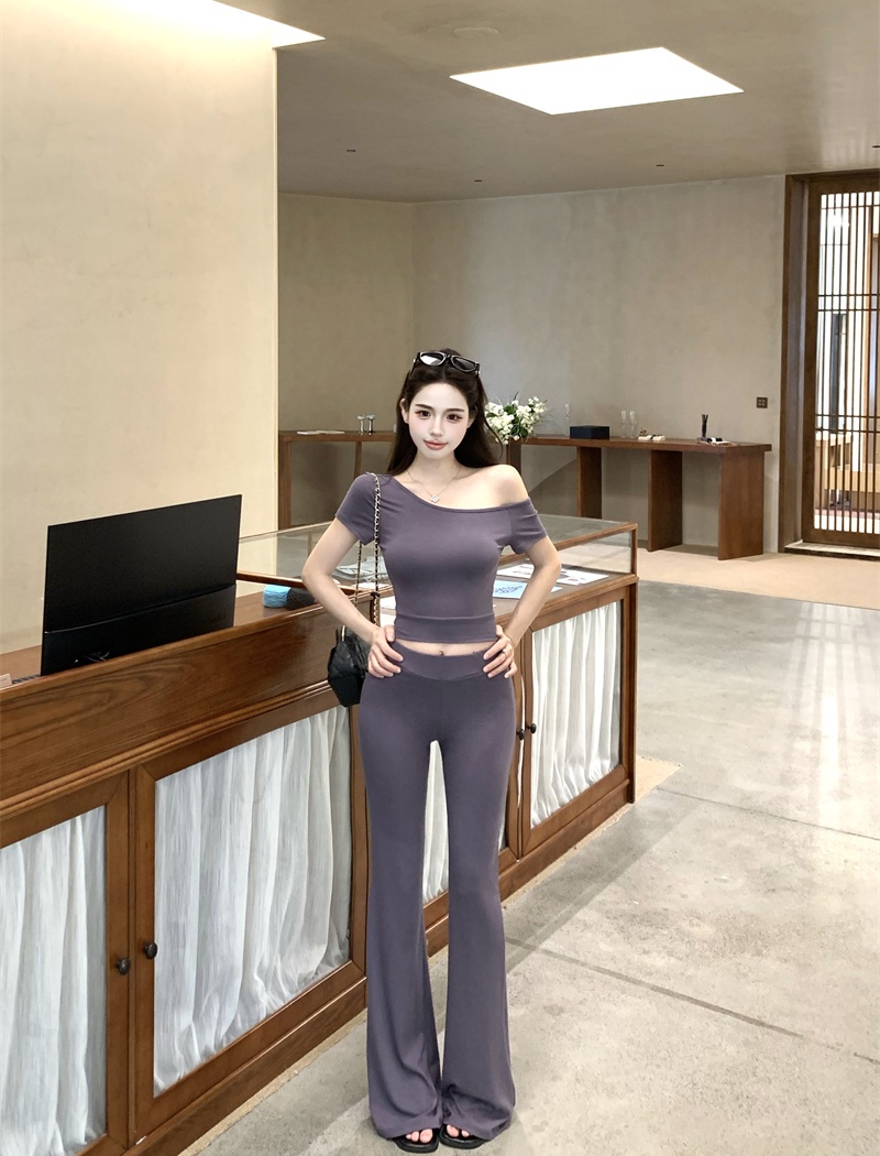Package hip high waist skirt sloping shoulder slim T-shirt a set