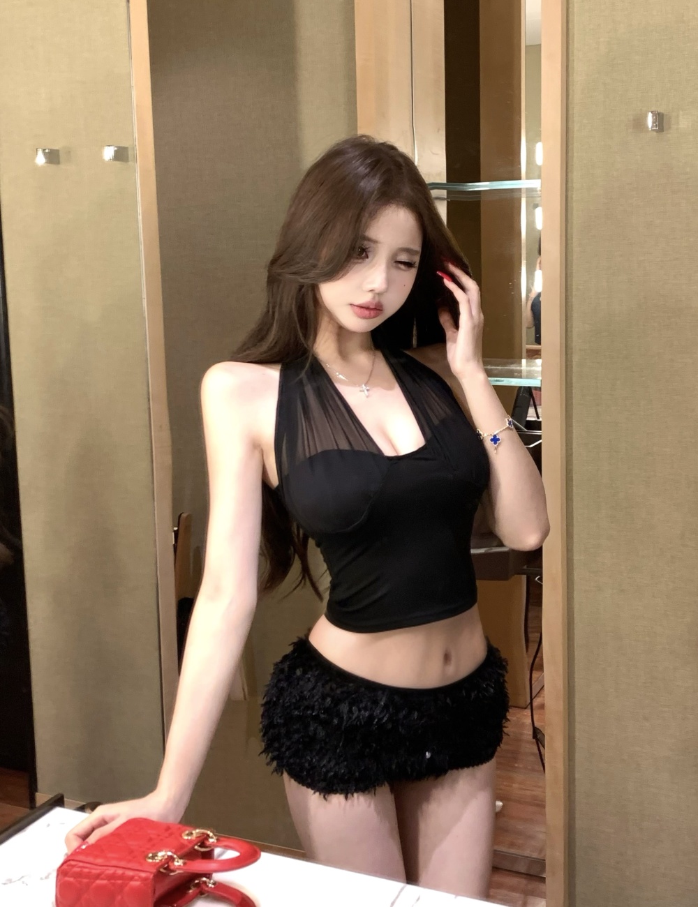 Enticement bandage slim halter sleeveless short sling tops