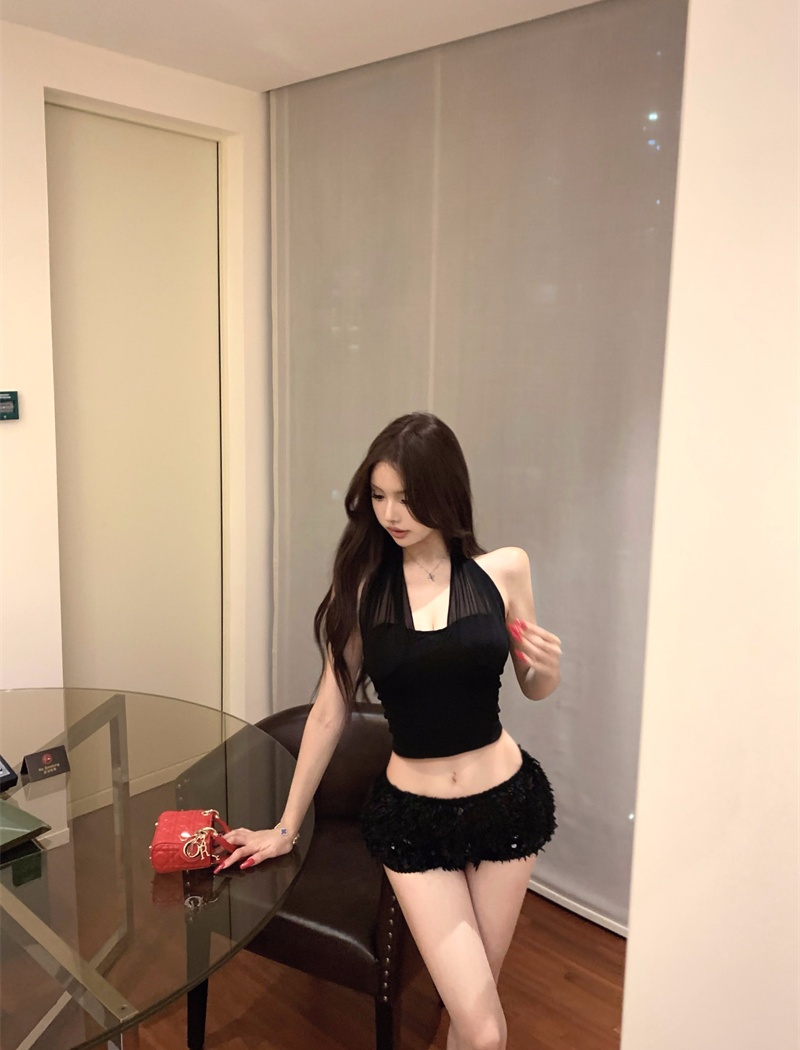 Enticement bandage slim halter sleeveless short sling tops