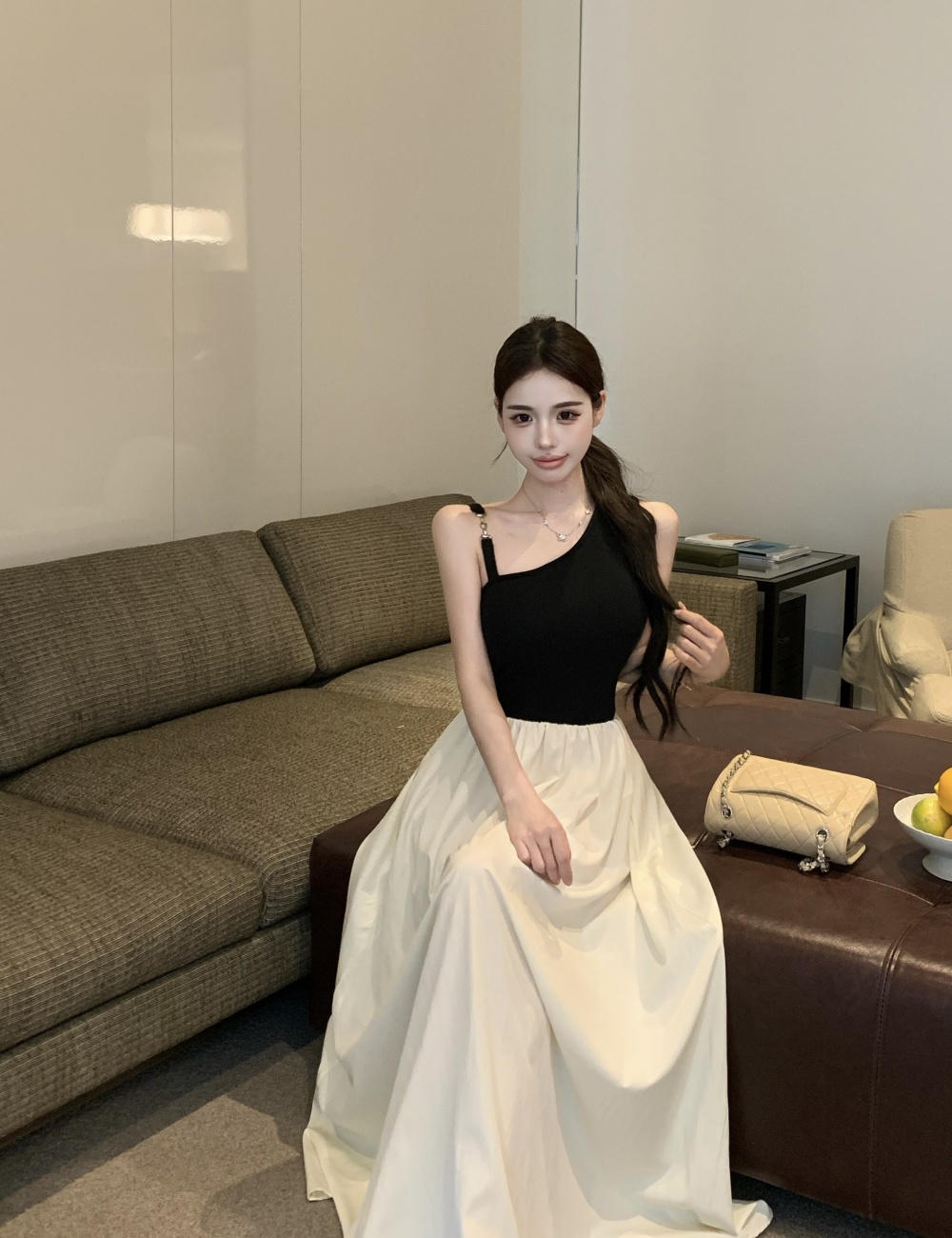 France style spring and summer long dress slim mixed colors vest