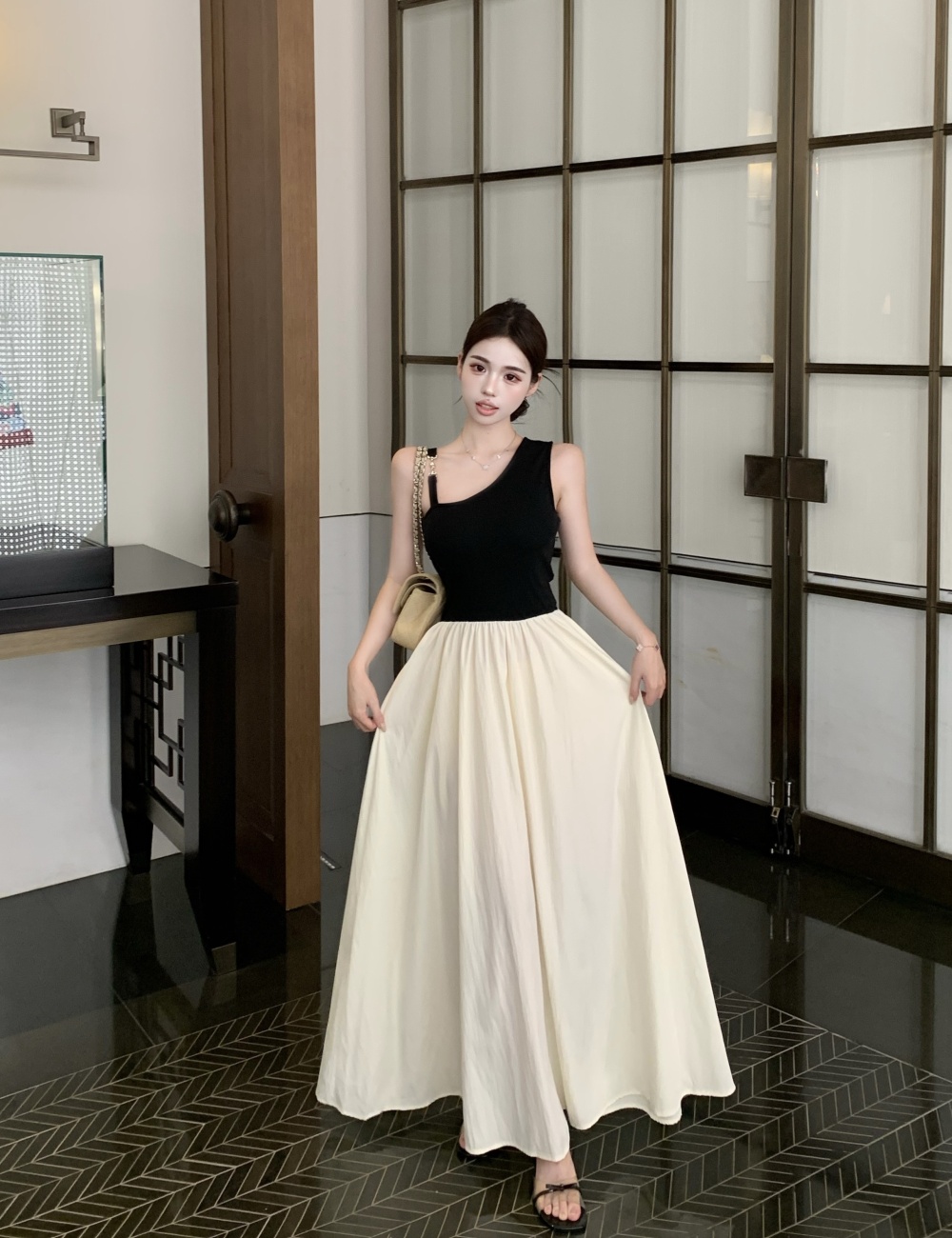 France style spring and summer long dress slim mixed colors vest