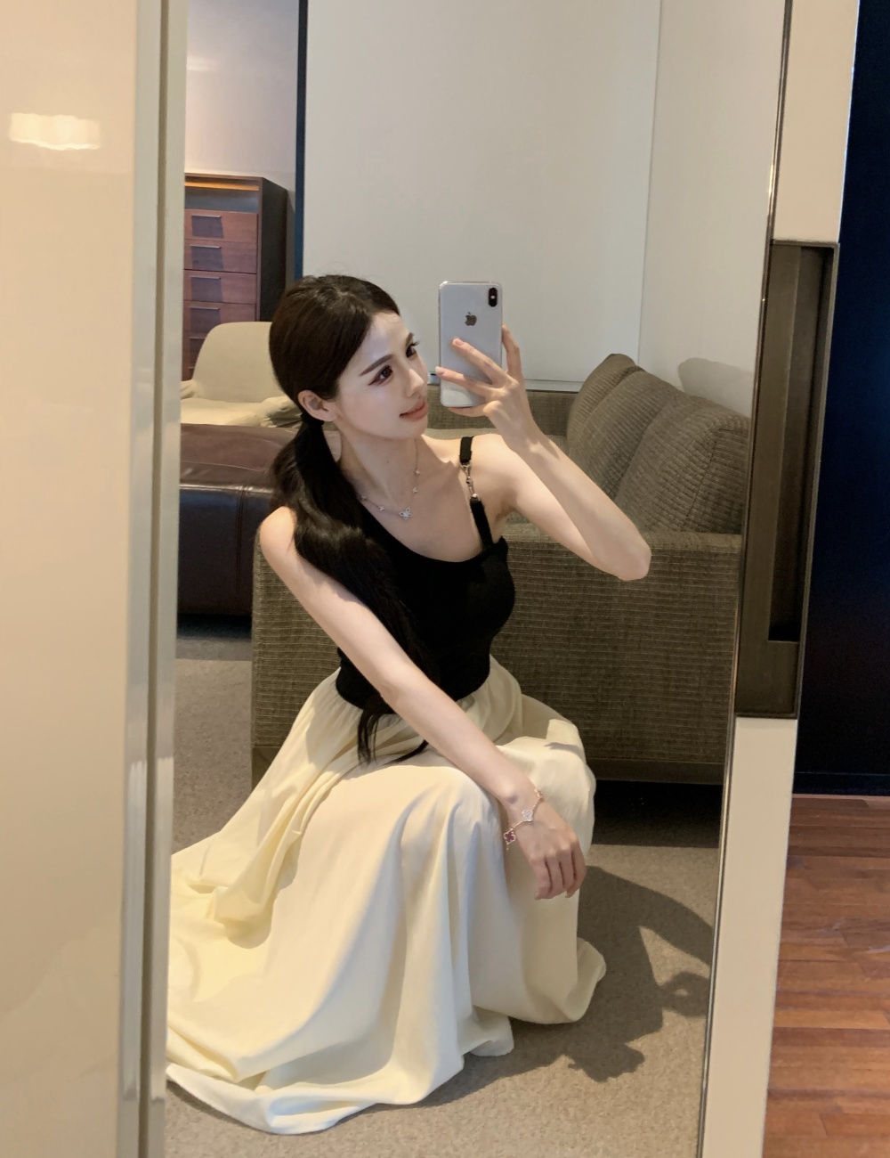 France style spring and summer long dress slim mixed colors vest