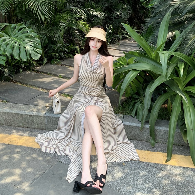 Sleeveless temperament dress stripe jumpsuit