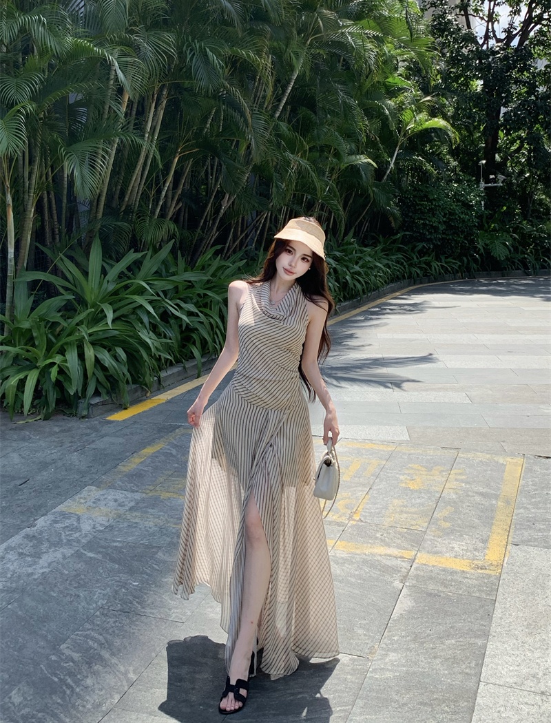 Sleeveless temperament dress stripe jumpsuit