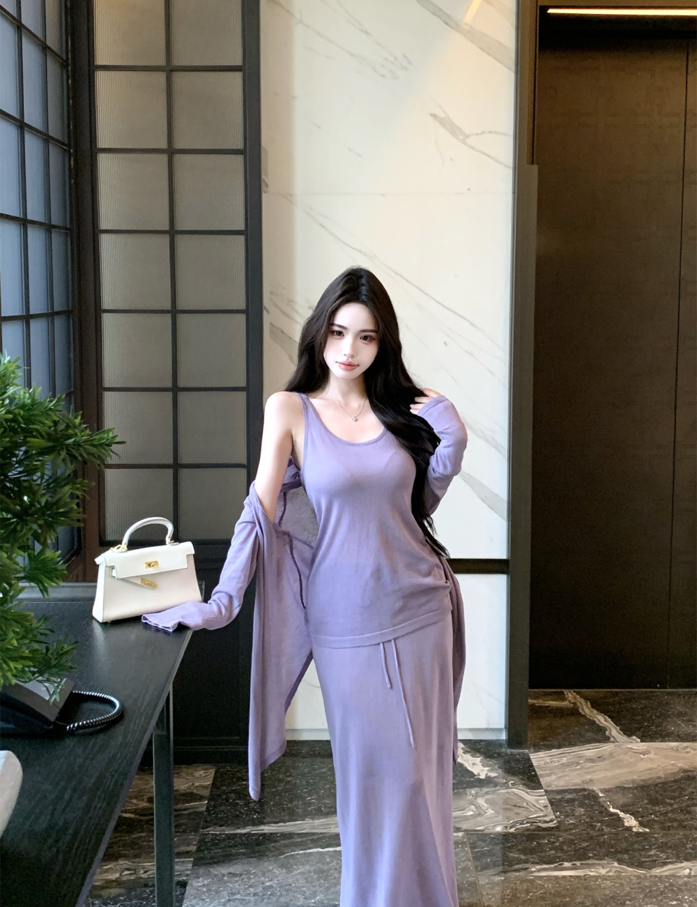 Lazy knitted skirt fashion cardigan 3pcs set for women