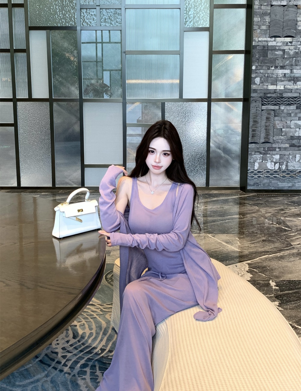 Lazy knitted skirt fashion cardigan 3pcs set for women