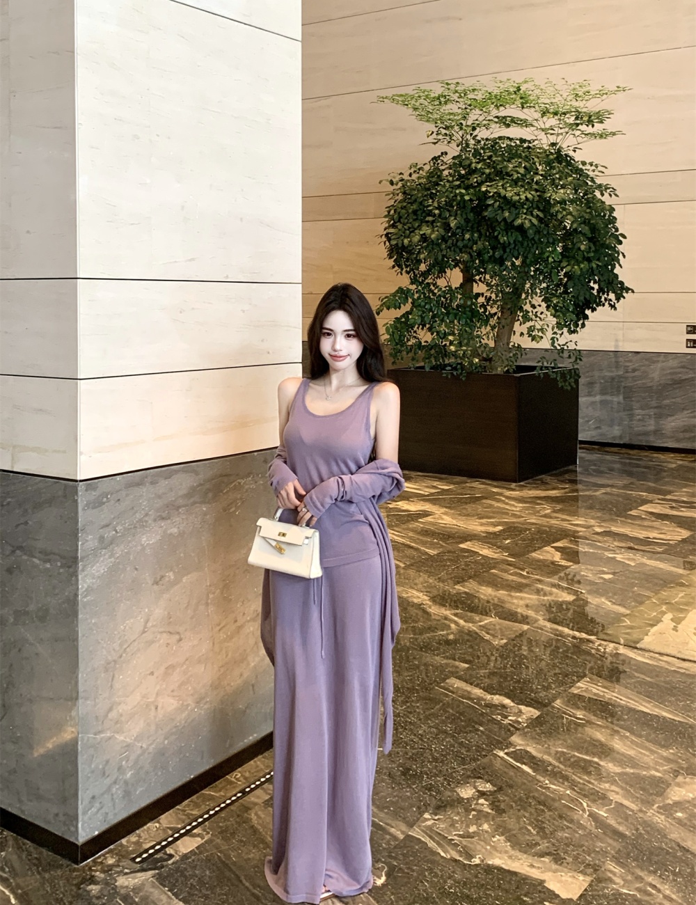 Lazy knitted skirt fashion cardigan 3pcs set for women