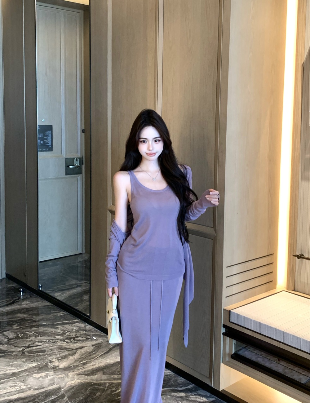 Lazy knitted skirt fashion cardigan 3pcs set for women