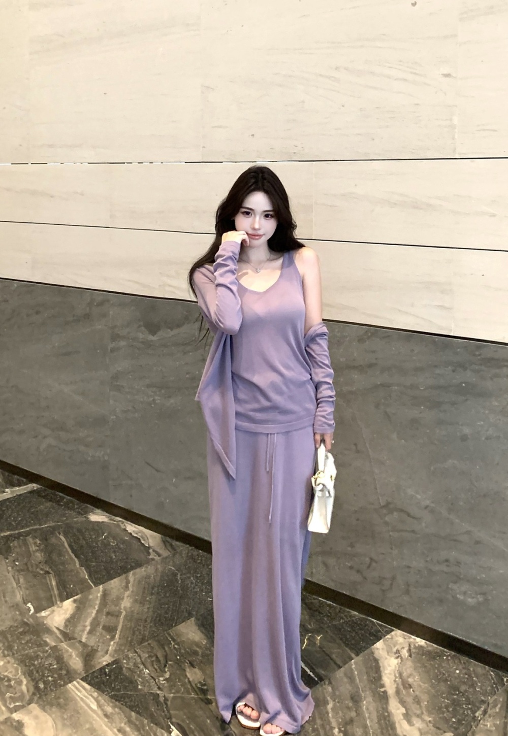 Lazy knitted skirt fashion cardigan 3pcs set for women