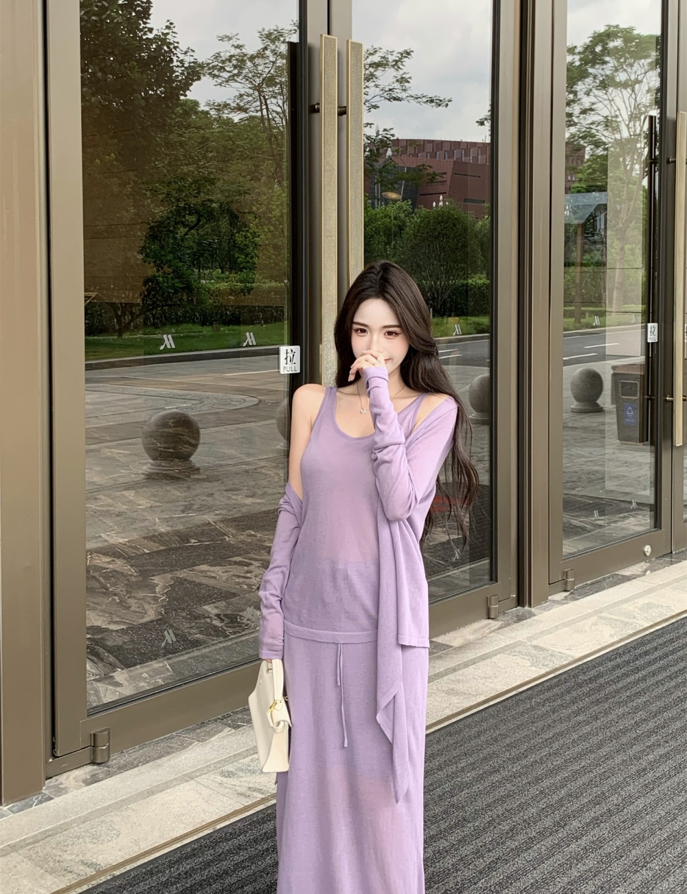 Lazy knitted skirt fashion cardigan 3pcs set for women