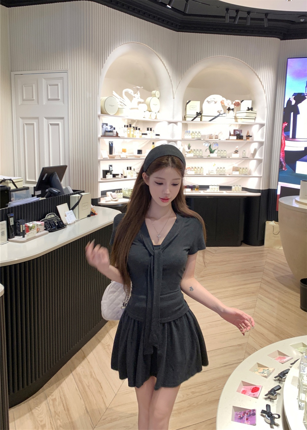 Supersoft pleated T-shirt frenum knitted skirt 2pcs set
