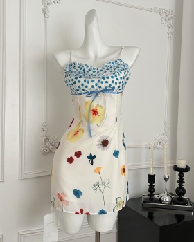 Floral sling slim dress summer A-line pinched waist T-back