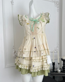 Embroidery unique flowers skirt lace summer tops a set