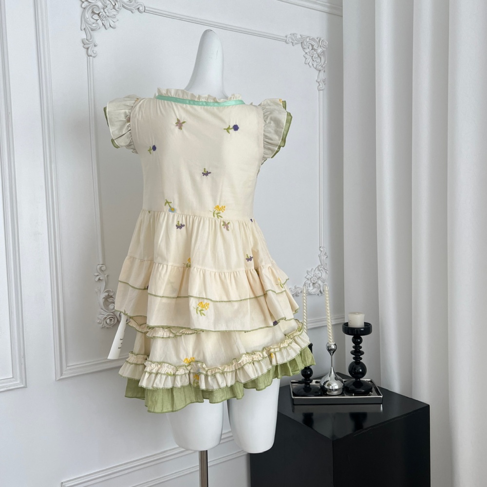 Embroidery unique flowers skirt lace summer tops a set