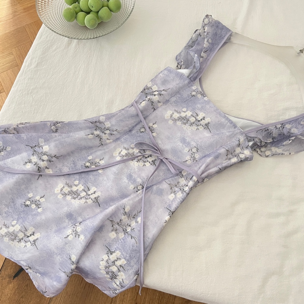 Floral sling T-back purple slim vest a set for women