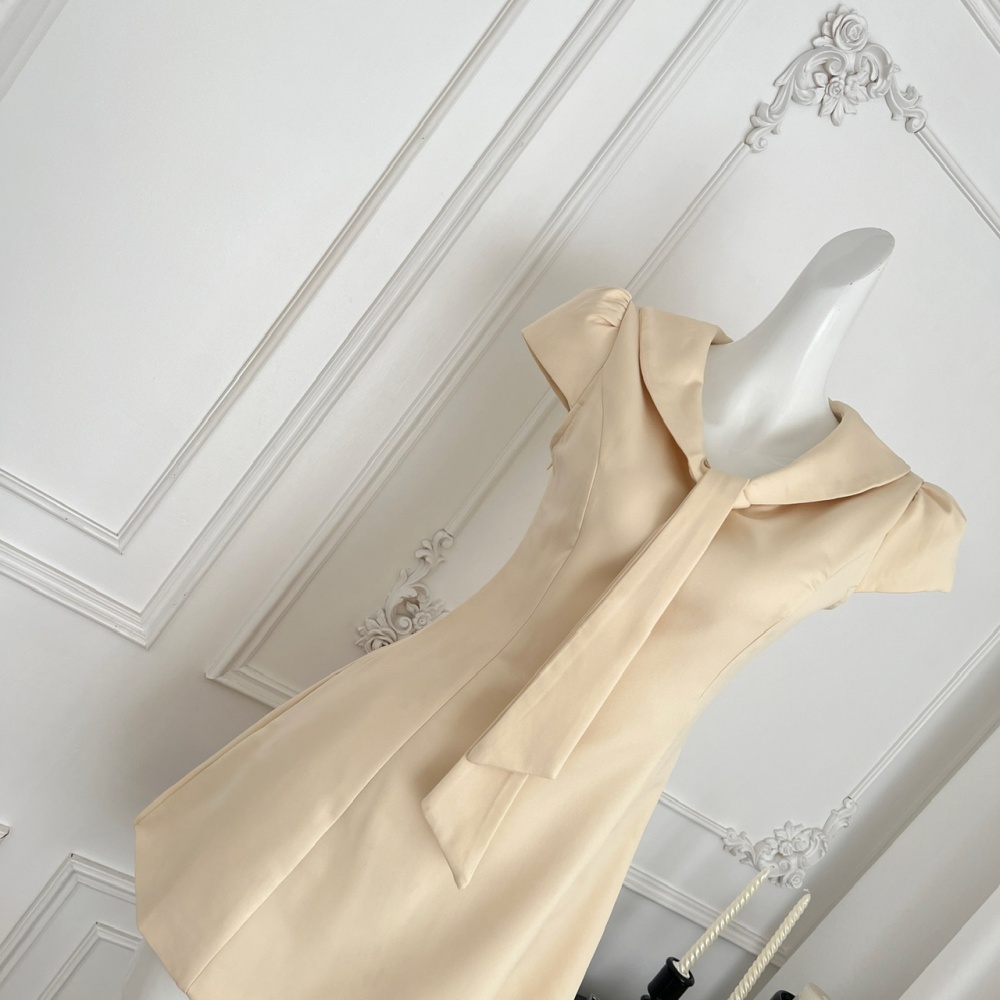 Navy collar summer slim pinched waist dress