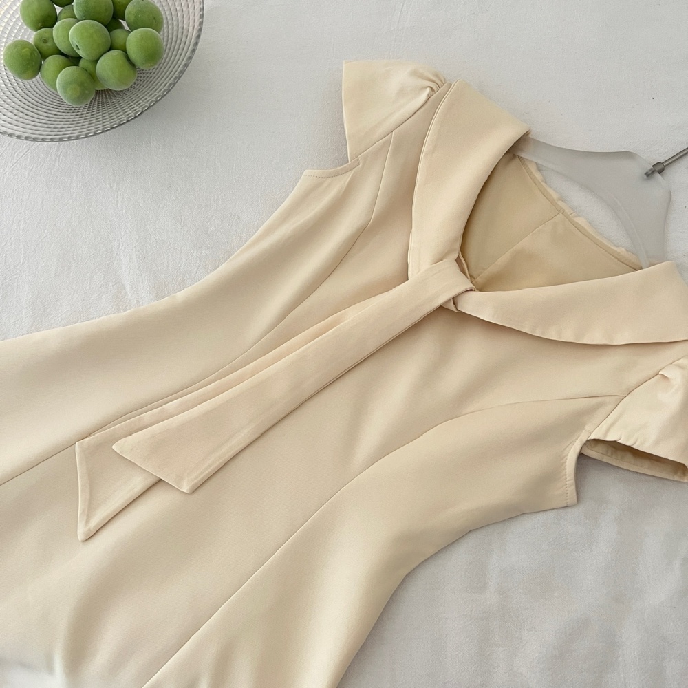 Navy collar summer slim pinched waist dress