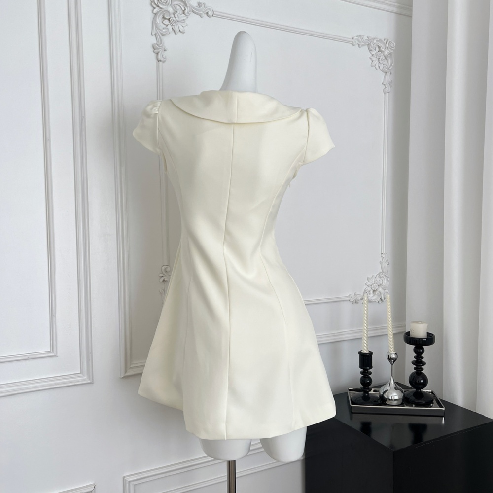 Navy collar summer slim pinched waist dress