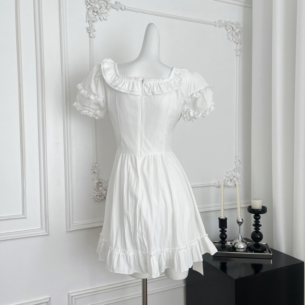 Bow cotton puff sleeve wood ear dress