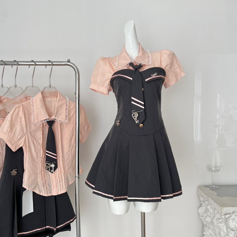 College style niche dress summer shirt a set
