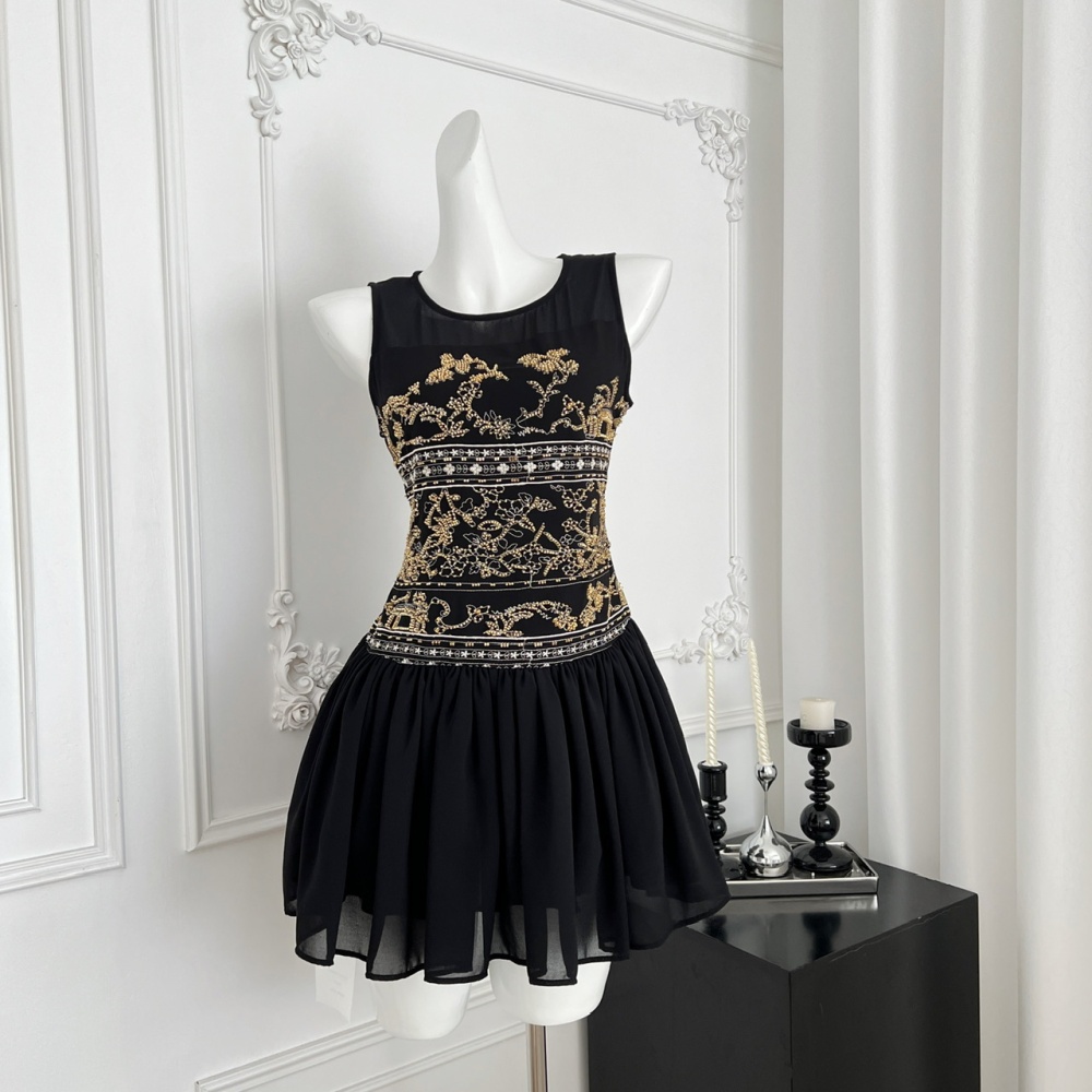 Short swan summer temperament France style slim dress