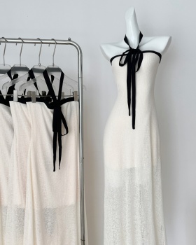Temperament long dress flat shoulder dress for women
