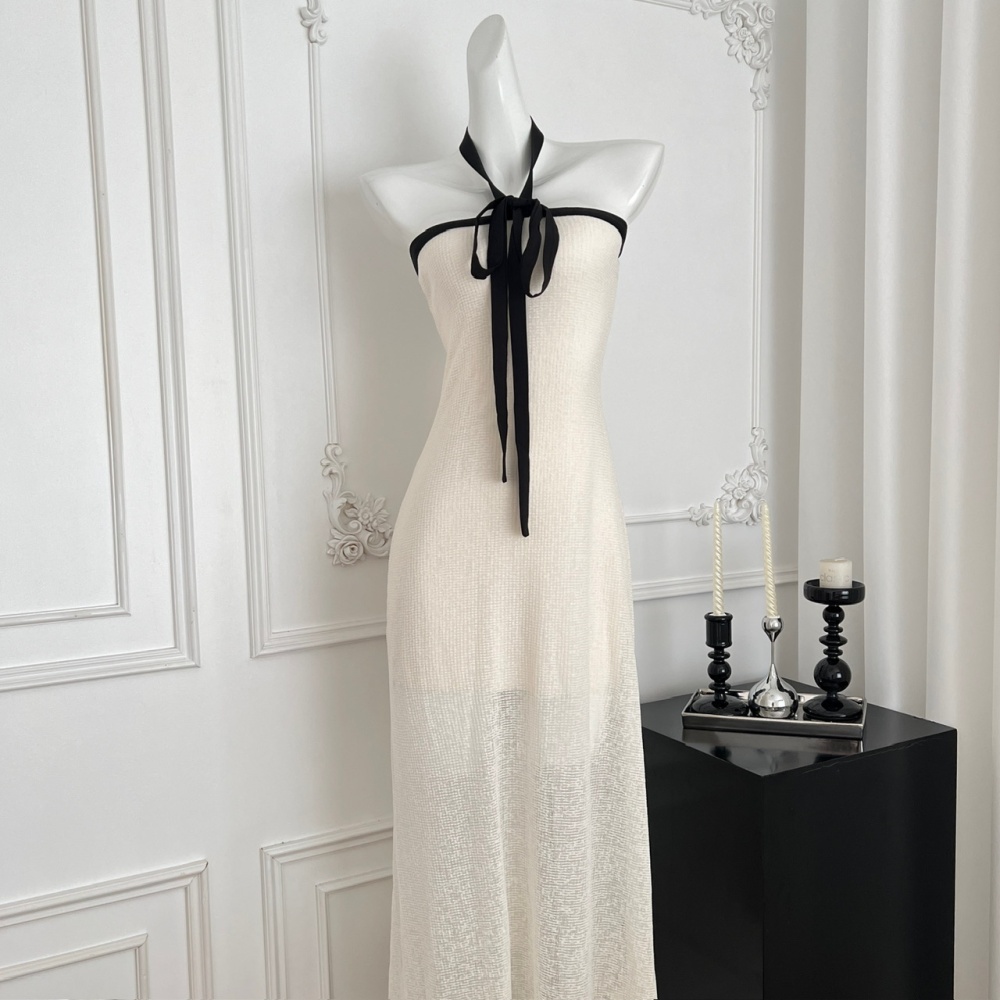 Temperament long dress flat shoulder dress for women