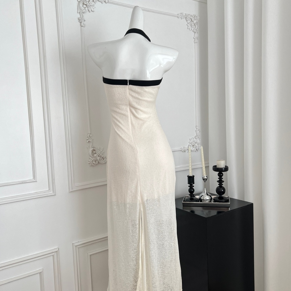 Temperament long dress flat shoulder dress for women