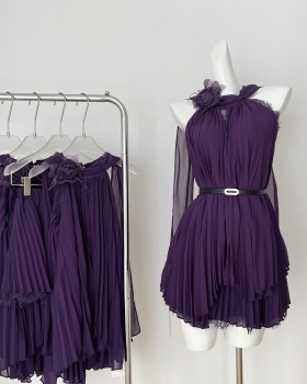 Sleeveless skirt pinched waist tops a set for women
