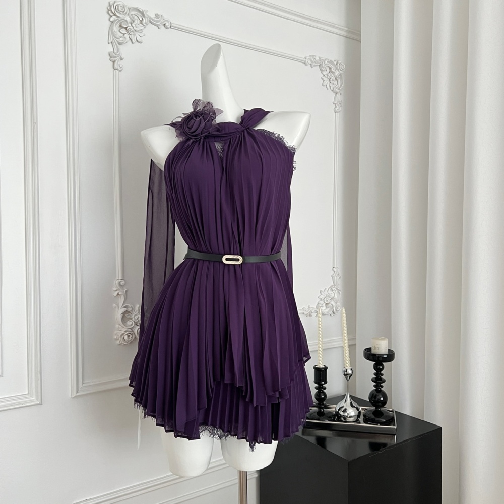 Sleeveless skirt pinched waist tops a set for women